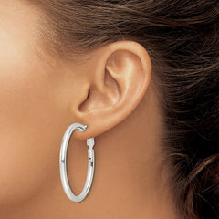 QE16948 Sterling Silver Polished 40x3.25mm Omega Back Round Hoop Earrings