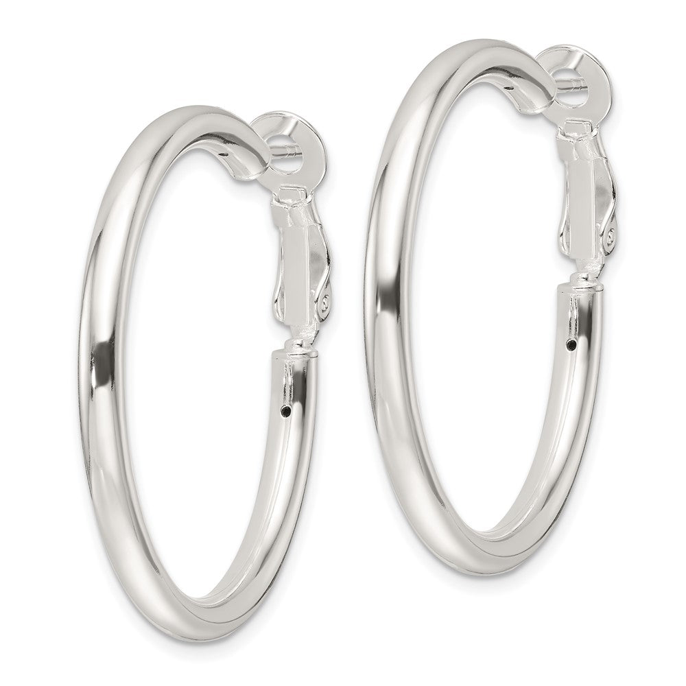 QE16949 Sterling Silver Polished 3.25mm Omega Back Round Hoop Earrings