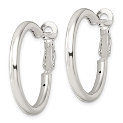 QE16950 Sterling Silver Polished 3.25mm Omega Back Round Hoop Earrings