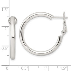 QE16950 Sterling Silver Polished 3.25mm Omega Back Round Hoop Earrings