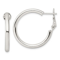 QE16950 Sterling Silver Polished 3.25mm Omega Back Round Hoop Earrings