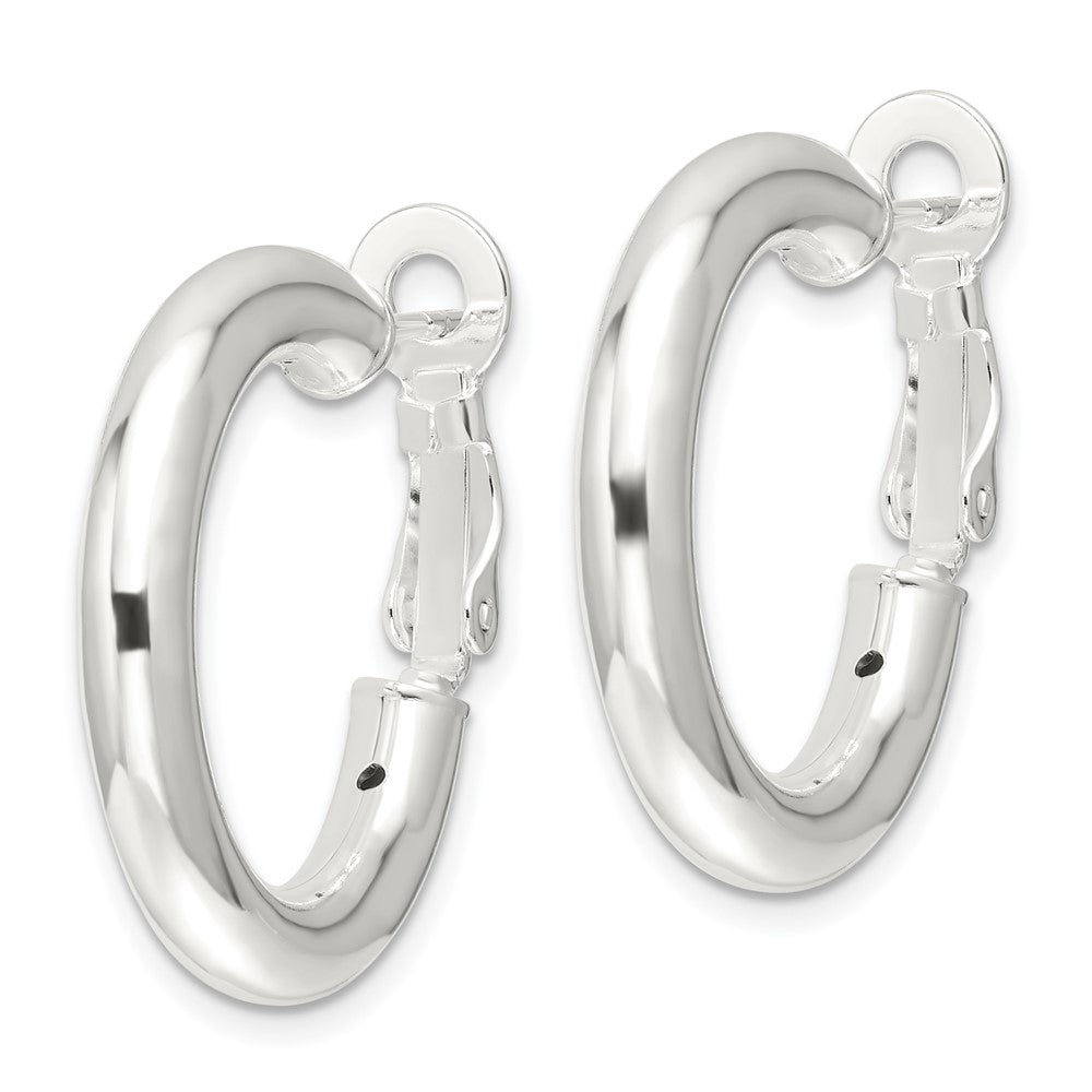 QE16952 Sterling Silver Polished 25.5x4mm Omega Back Round Hoop Earrings