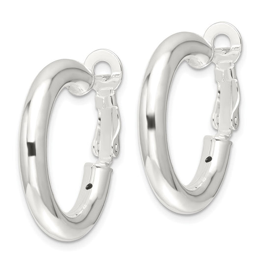 QE16952 Sterling Silver Polished 25.5x4mm Omega Back Round Hoop Earrings