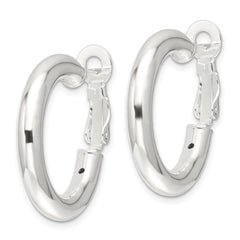 QE16952 Sterling Silver Polished 25.5x4mm Omega Back Round Hoop Earrings