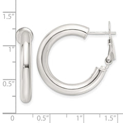 QE16952 Sterling Silver Polished 25.5x4mm Omega Back Round Hoop Earrings