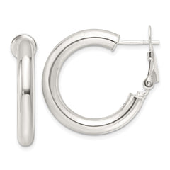 QE16952 Sterling Silver Polished 25.5x4mm Omega Back Round Hoop Earrings