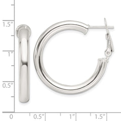QE16953 Sterling Silver Polished 30x4mm Omega Back Round Hoop Earrings