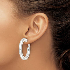 QE16955 Sterling Silver Polished 35x5mm Omega Back Round Hoop Earrings