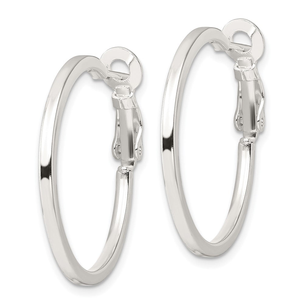 QE16959 Sterling Silver 2mm Square Tube Omega Back Round Hoop Earrings