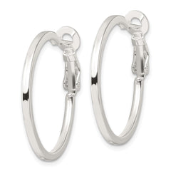 QE16959 Sterling Silver 2mm Square Tube Omega Back Round Hoop Earrings