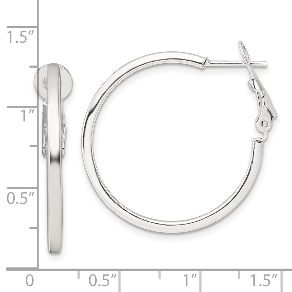 QE16959 Sterling Silver 2mm Square Tube Omega Back Round Hoop Earrings