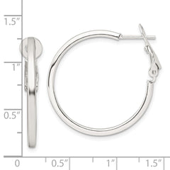 QE16959 Sterling Silver 2mm Square Tube Omega Back Round Hoop Earrings