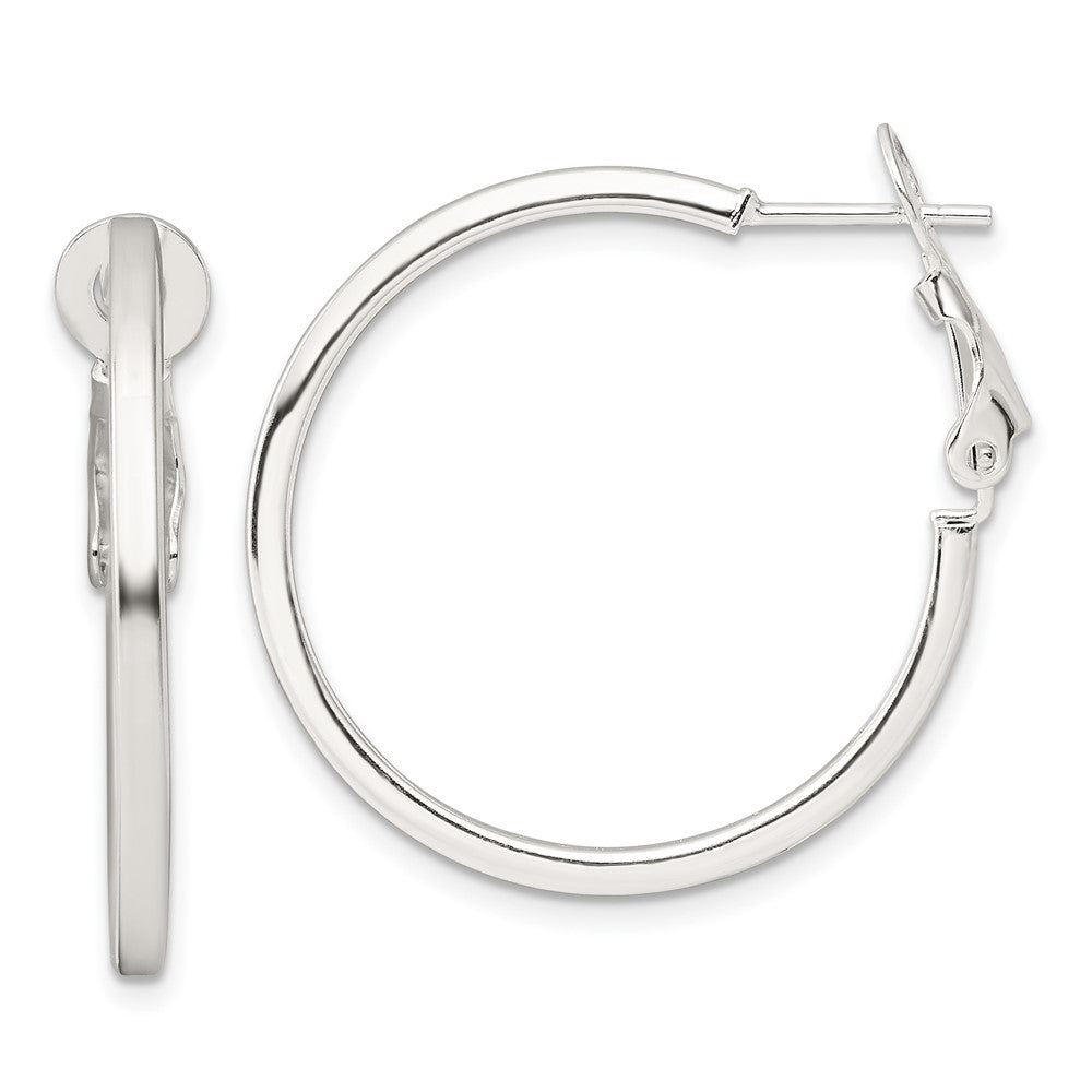 QE16959 Sterling Silver 2mm Square Tube Omega Back Round Hoop Earrings