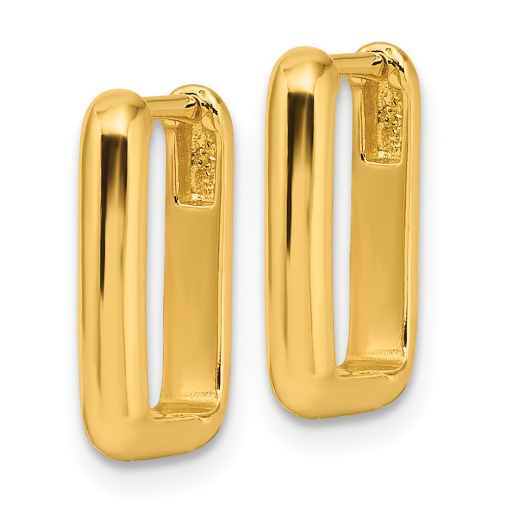 QE16965 Sterling Silver Gold-tone Polished Rectangle Hoop Earrings