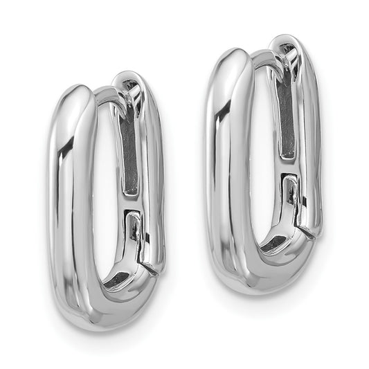 QE16965GP Sterling Silver Rhodium-plated Rounded Edge Square Hinged Hoop Earrings