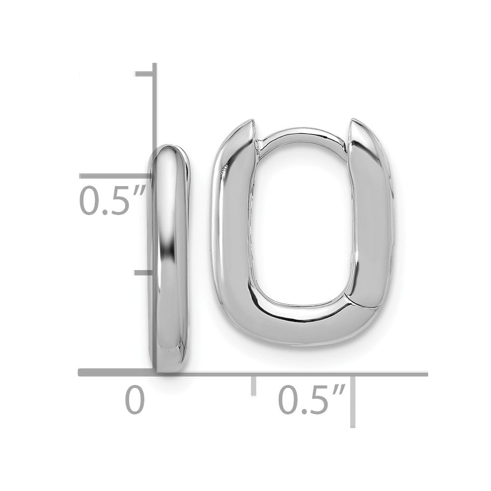 QE16965GP Sterling Silver Rhodium-plated Rounded Edge Square Hinged Hoop Earrings
