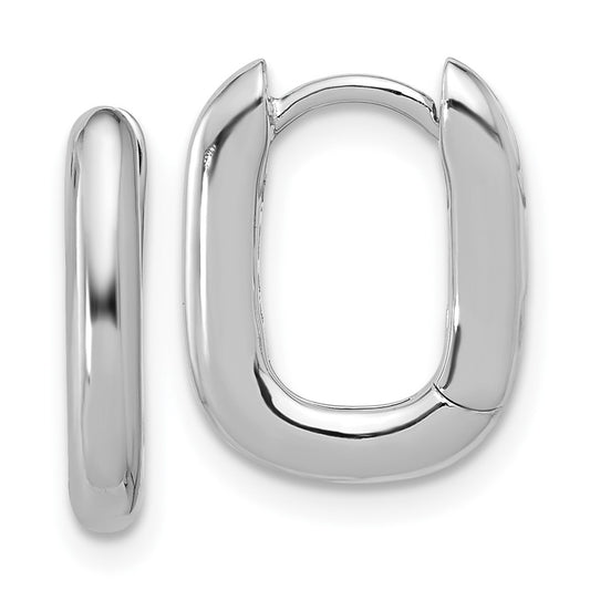 QE16965GP Sterling Silver Rhodium-plated Rounded Edge Square Hinged Hoop Earrings
