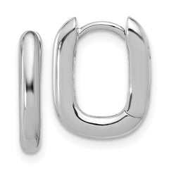 QE16965GP Sterling Silver Rhodium-plated Rounded Edge Square Hinged Hoop Earrings