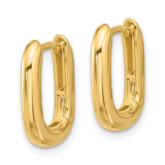 QE16966 Sterling Silver Gold-tone Rounded Edge Square Hinged Hoop Earrings