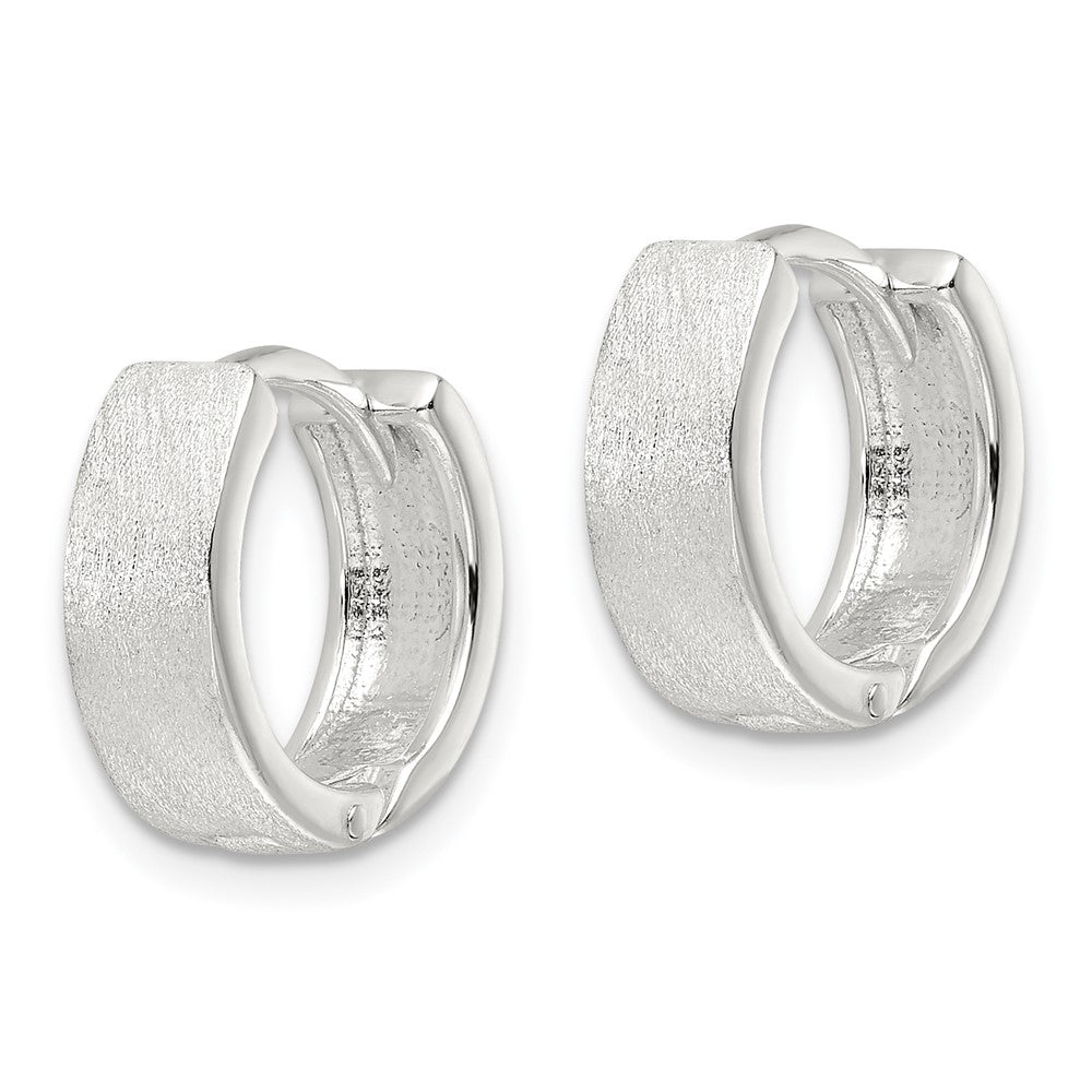 QE16967 Sterling Silver Brushed and Polished 5mm Hinged Hoop Earrings