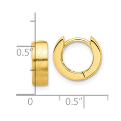 QE16968GP Sterling Silver Gold-tone Brushed 4x13mm Hinged Huggie Hoop Earrings