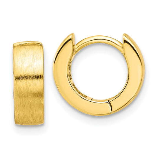 QE16968GP Sterling Silver Gold-tone Brushed 4x13mm Hinged Huggie Hoop Earrings