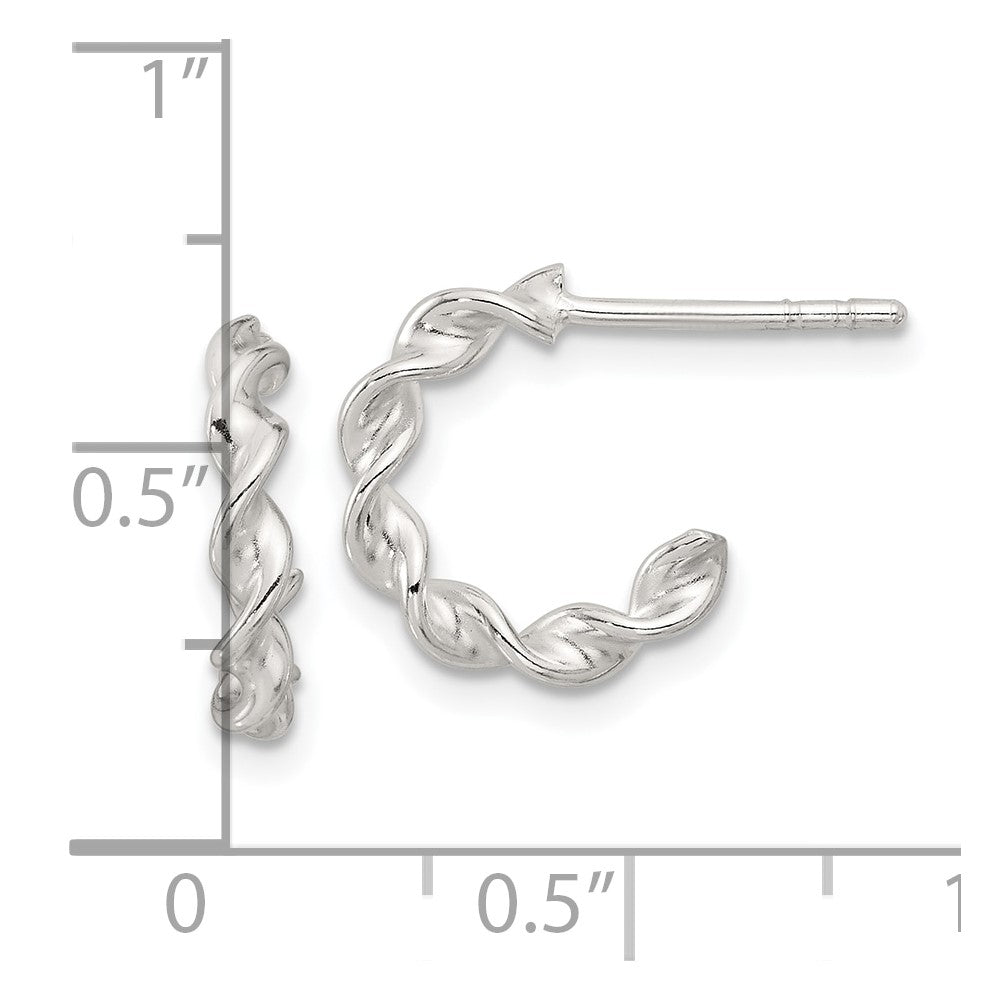 QE16978 Sterling Silver E-coated Twisted Post Hoop Earrings