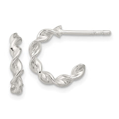 QE16978 Sterling Silver E-coated Twisted Post Hoop Earrings