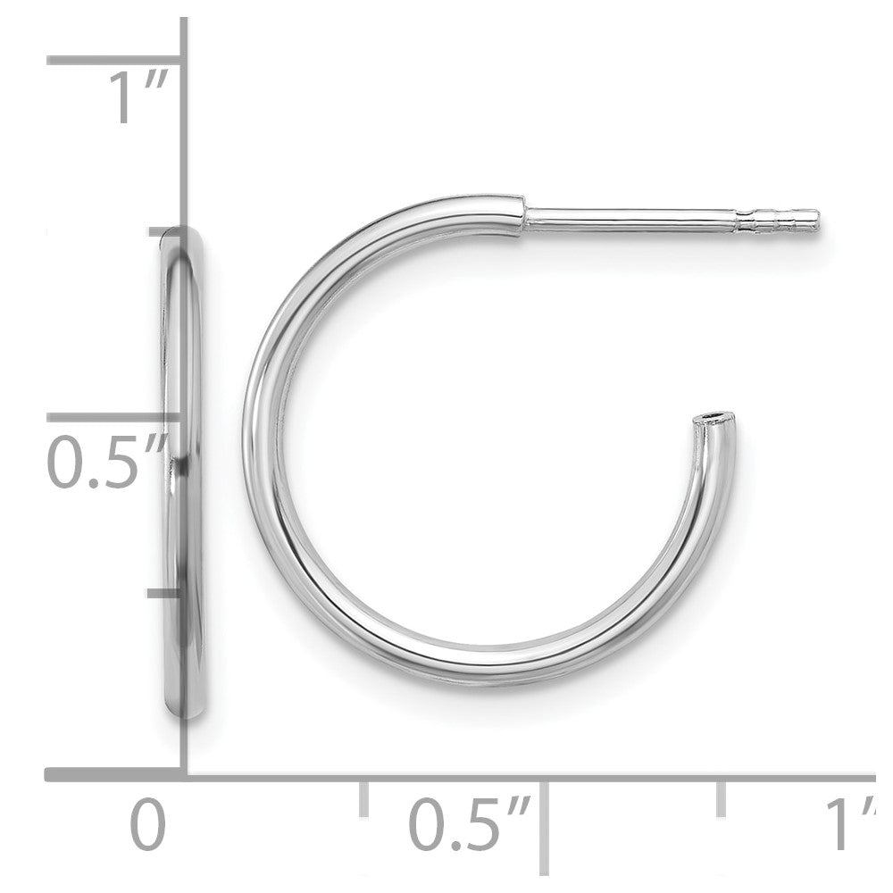 QE16983 Sterling Silver Rhodium-plated Polished Hollow Tube C-Hoop Earrings