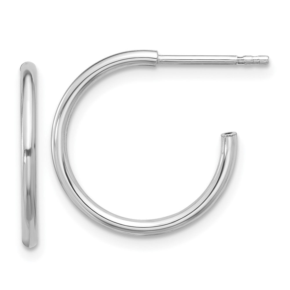 QE16983 Sterling Silver Rhodium-plated Polished Hollow Tube C-Hoop Earrings
