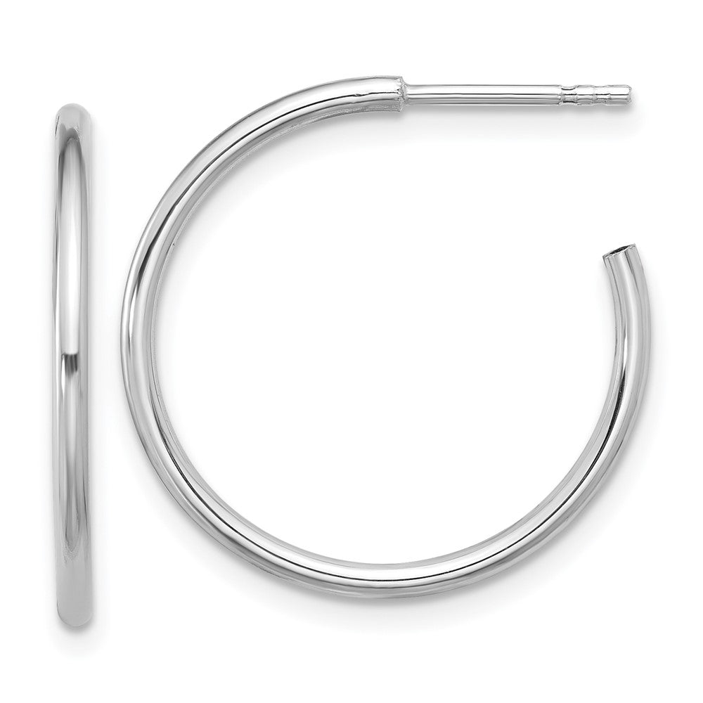 QE16984 Sterling Silver Rhodium-plated Polished Hollow Tube C-Hoop Earrings