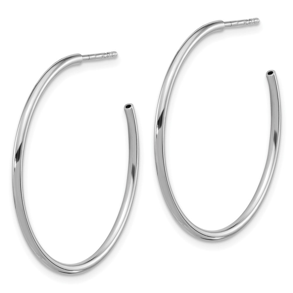QE16985 Sterling Silver Rhodium-plated Polished Hollow Tube C-Hoop Earrings