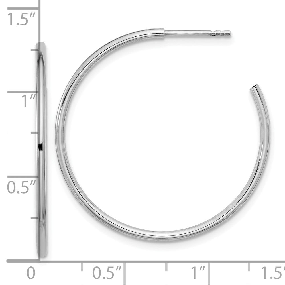 QE16985 Sterling Silver Rhodium-plated Polished Hollow Tube C-Hoop Earrings
