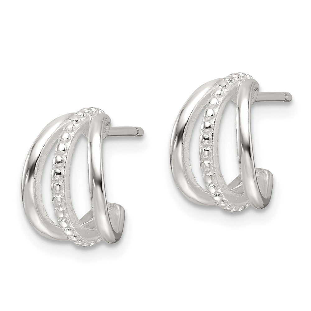 QE16987 Sterling Silver E-Coating Polished and Textured C-Hoop Earrings