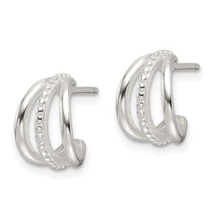 QE16987 Sterling Silver E-Coating Polished and Textured C-Hoop Earrings