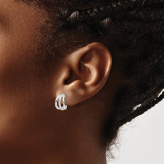 QE16987 Sterling Silver E-Coating Polished and Textured C-Hoop Earrings