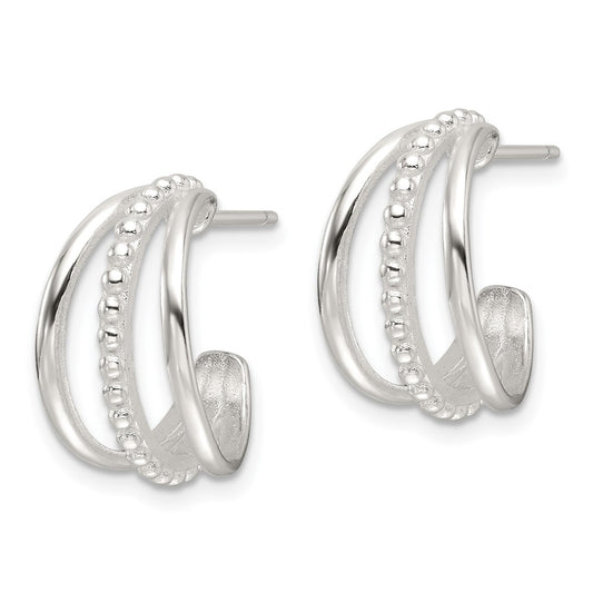 QE16988 Sterling Silver E-Coating Polished and Textured C-Hoop Earring