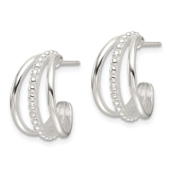 QE16988 Sterling Silver E-Coating Polished and Textured C-Hoop Earring