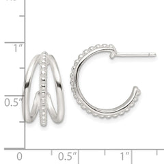 QE16988 Sterling Silver E-Coating Polished and Textured C-Hoop Earring
