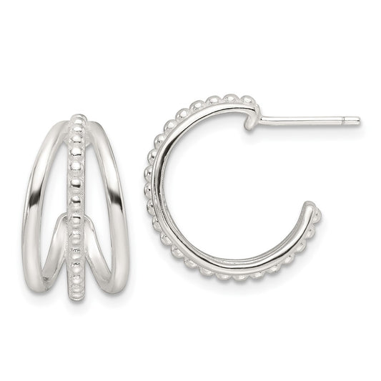 QE16988 Sterling Silver E-Coating Polished and Textured C-Hoop Earring