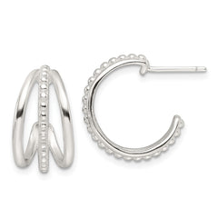 QE16988 Sterling Silver E-Coating Polished and Textured C-Hoop Earring