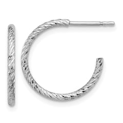 QE16991 Sterling Silver Rhodium-plated D/C Hollow Tube C-Hoop Earrings