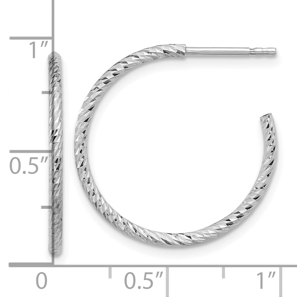QE16992 Sterling Silver Rhodium-plated D/C Hollow Tube C-Hoop Earrings