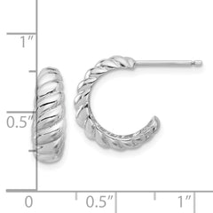 QE16995 Sterling Silver Rhodium-plated Scalloped Post Hoop Earrings
