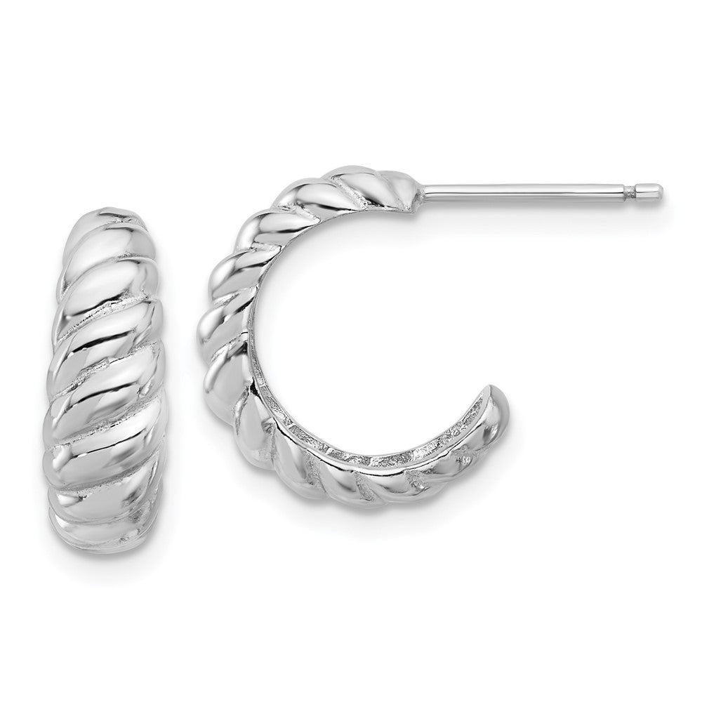 QE16995 Sterling Silver Rhodium-plated Scalloped Post Hoop Earrings