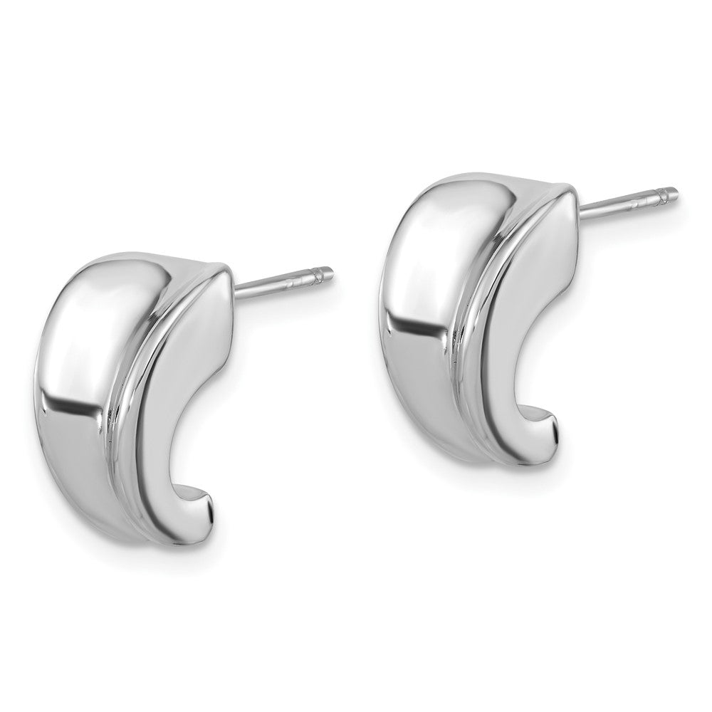 QE16997 Sterling Silver Rhodium-plated Polished Graduating J-Hoop Post Earrings