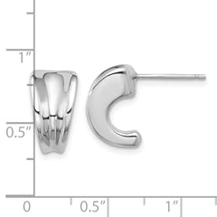 QE16997 Sterling Silver Rhodium-plated Polished Graduating J-Hoop Post Earrings