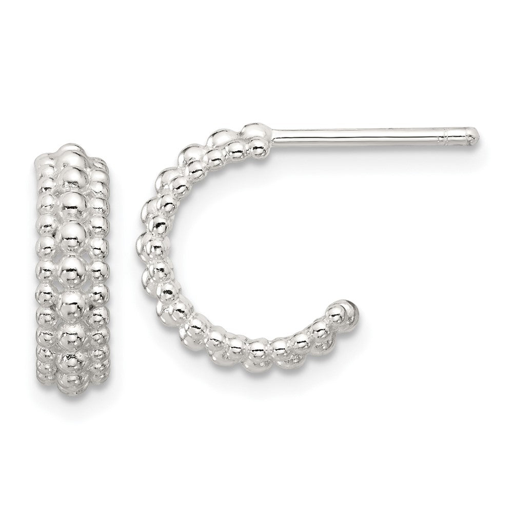 QE17001 Sterling Silver E-coated Beaded C-Hoop Earrings