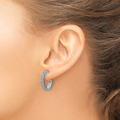 QE17004 Sterling Silver Rhodium-plated Textured Braided C-Hoop Earrings