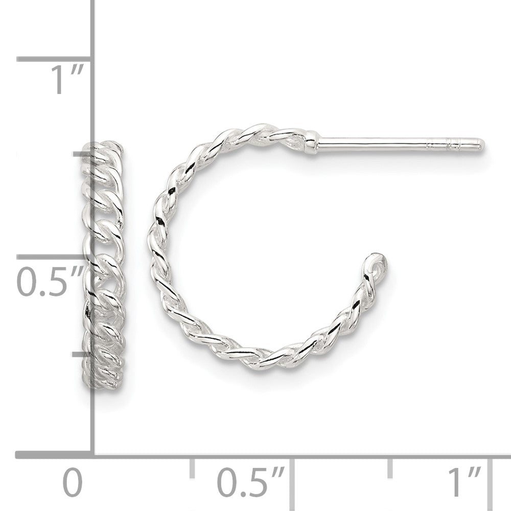 QE17011 Sterling Silver E-coated Curb Link C-Hoop Earrings
